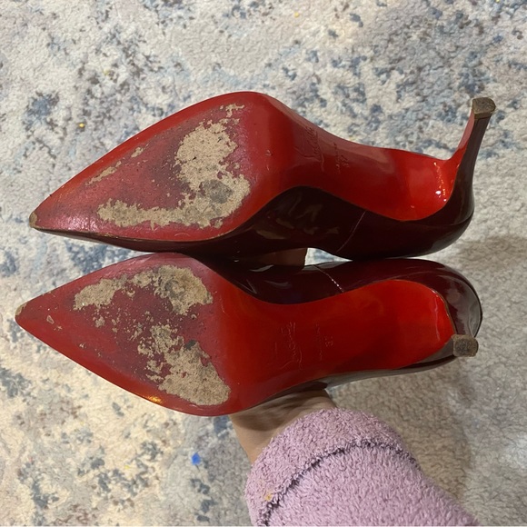 Christian Louboutin Patent Leather Wine Ruby Pump Heels Size 37 - Picture 13 of 15